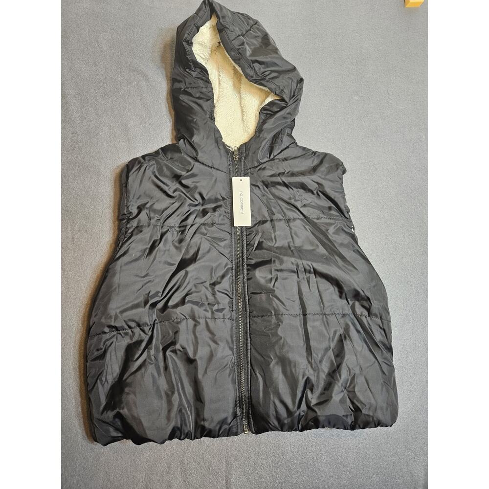 No Comment Vest Womens Small Black Puffer Vest Hooded Fleece Lining